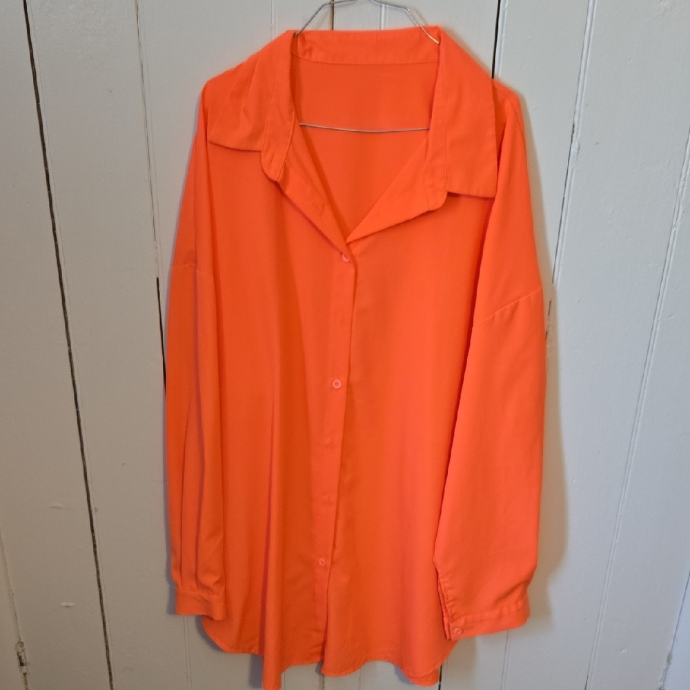SHEIN Bold Coral Button Down Top